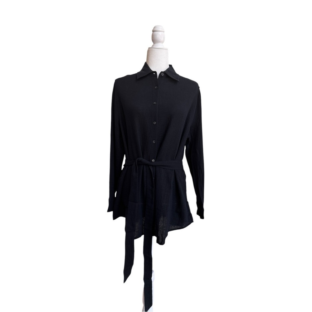 Andie Swim The Corvo Black Button Up Collared Long Sleeve Womens Size S Belted